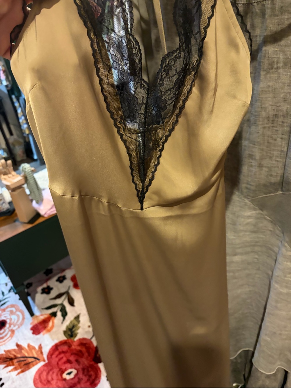 Silky mushroom Lace-Trim Slip Dress - Women Intimates